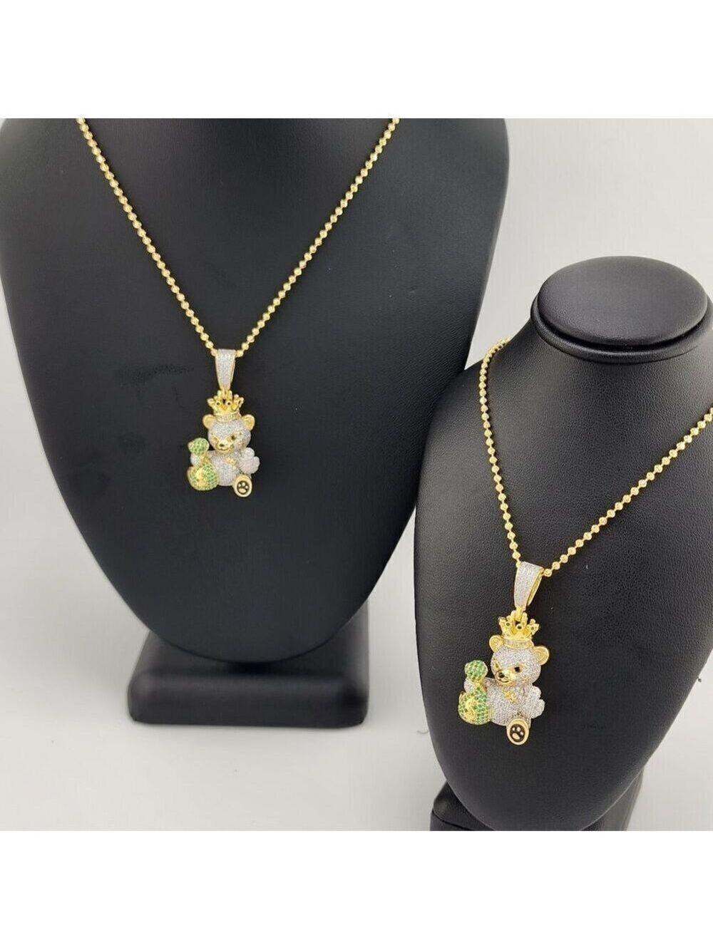 Brand New Sterling Silver 925 Crown Angry Teddy Bear Necklace